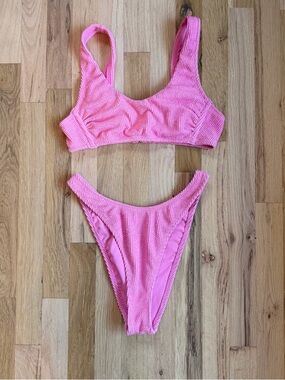 Target Pink Textured Scoop Bikini Top and High-Cut Bottoms